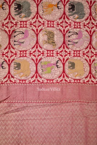 Rani Pink Shikargah Theme Banarasi Khaddi Georgette Saree