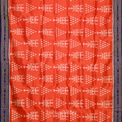 Orange with Royal Blue Tribal Theme Khandua Silk Saree