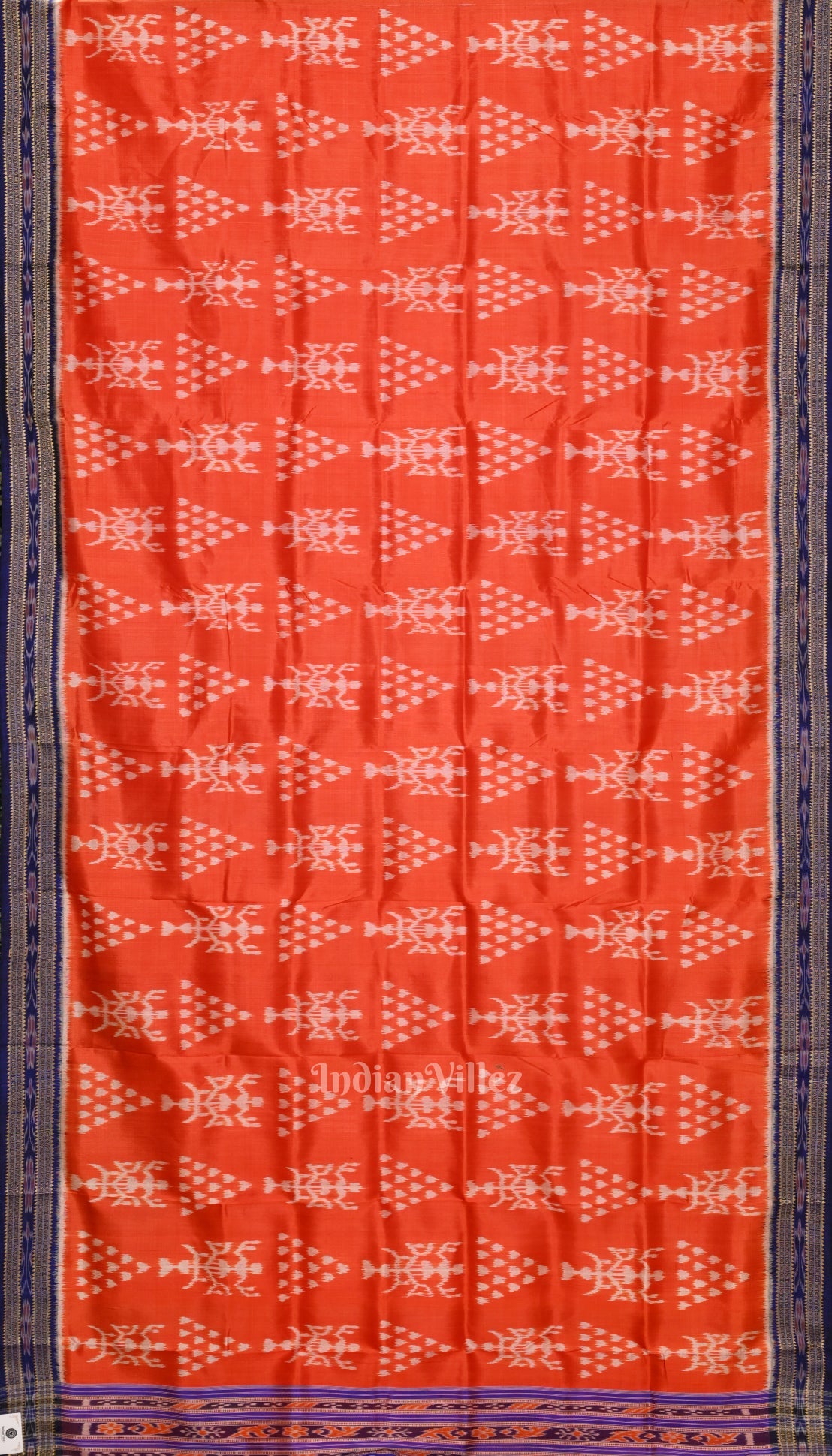 Orange with Royal Blue Tribal Theme Khandua Silk Saree