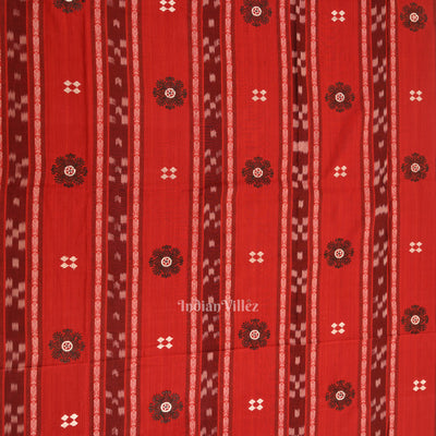 Red with Black Floral Buti Odisha Ikat  Sambalpuri Dress Material & Dupatta