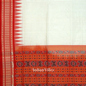 White Red Bomkai Sambalpuri Silk Saree