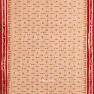 Beige Cream Red Check Mayur Chandrika Maniabandha Cotton Saree