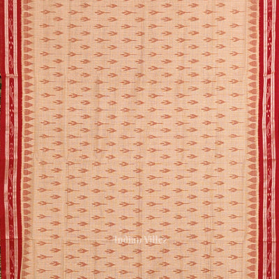 Beige Cream Red Check Mayur Chandrika Maniabandha Cotton Saree