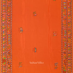 Orange Tribal Theme Hand-Painted Pattachitra Saree