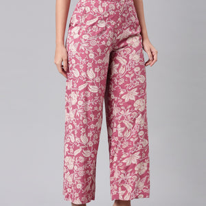 Women Medium Pink Viscose Mid Rise Printed Palazzo