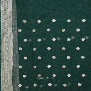 Dark Green Pure Khaddi Chiffon Banarasi Saree