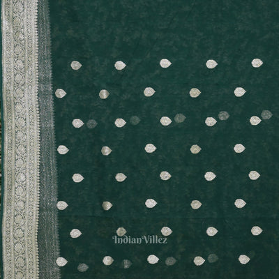 Dark Green Pure Khaddi Chiffon Banarasi Saree