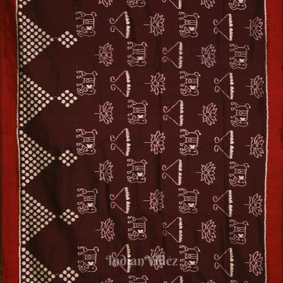 Coffee with Red Lotus Theme Contemporary Designer Silk Saree