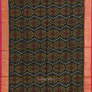 Black Pink Pochampally Ikat Sico (Silk & Cotton) Saree with Zari Border
