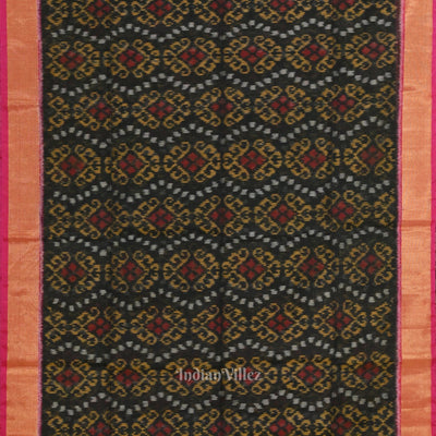 Black Pink Pochampally Ikat Sico (Silk & Cotton) Saree with Zari Border