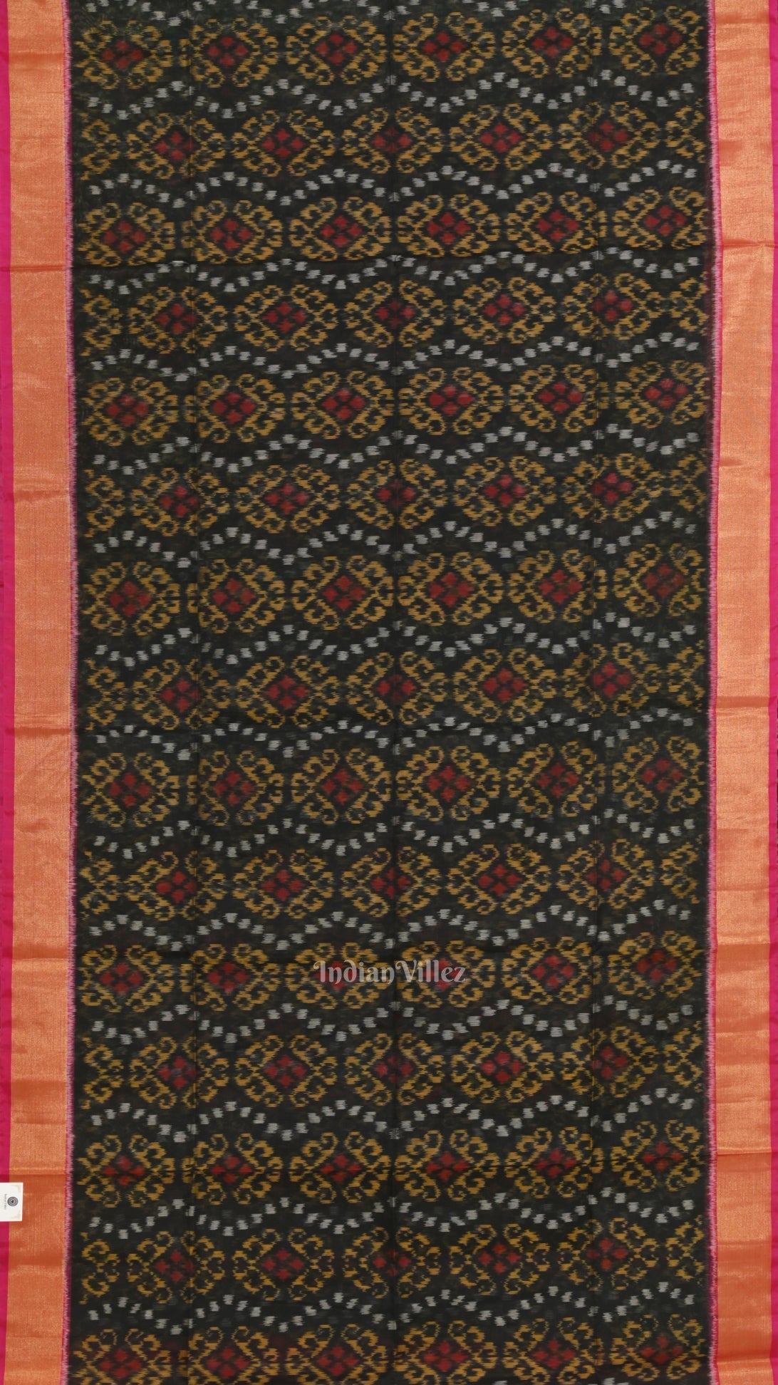 Black Pink Pochampally Ikat Sico (Silk & Cotton) Saree with Zari Border