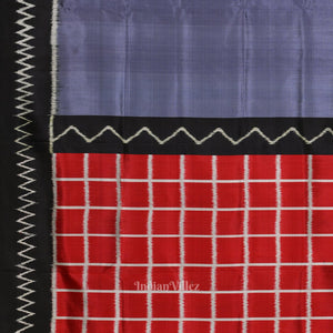 Ash Gray Contemporary Silk Saree with Red Checks Pallu