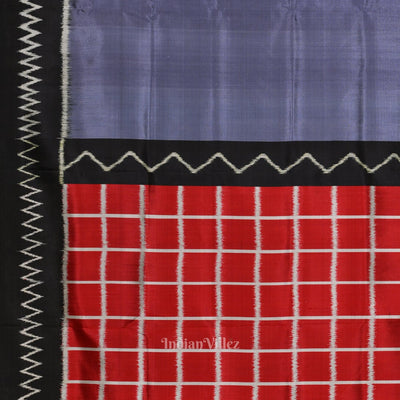 Ash Gray Contemporary Silk Saree with Red Checks Pallu