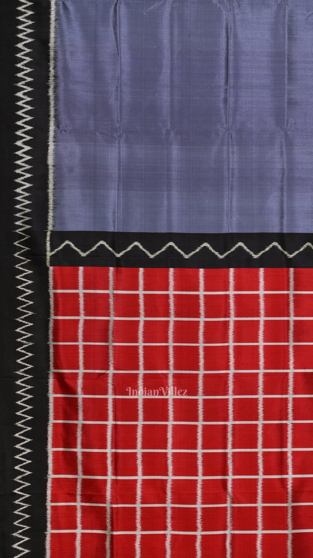 Ash Gray Contemporary Silk Saree with Red Checks Pallu