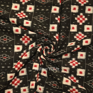 Black Pasapali Sambalpuri Ikat Cotton Fabric