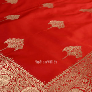Bridal Wedding Deep Red Soft Pure Mashru Satin Silk Banarasi Saree