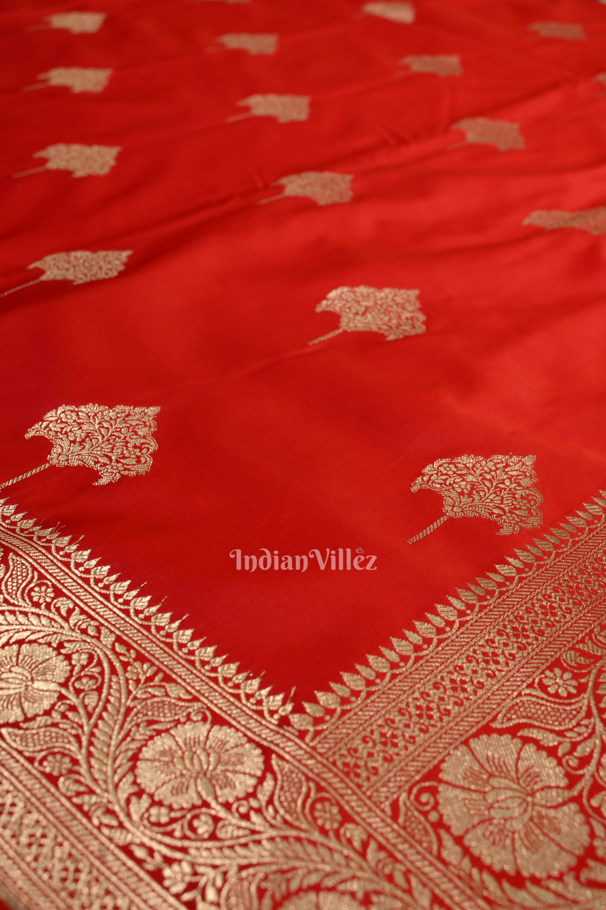 Bridal Wedding Deep Red Soft Pure Mashru Satin Silk Banarasi Saree