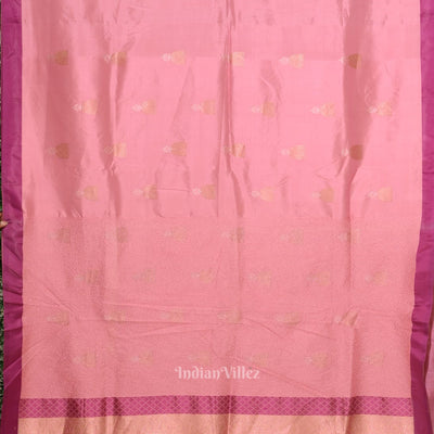 Light Pink with Violet Border Banarasi Katan Silk Saree