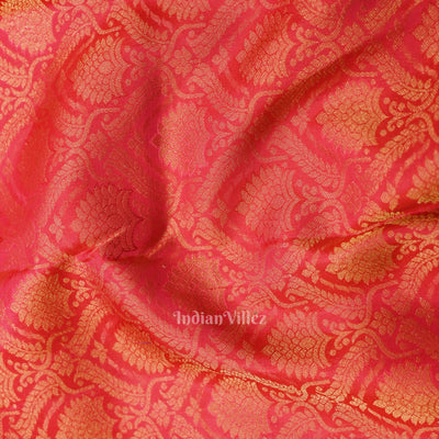 Hot Pink pure Kanjivaram Silk Saree with  Zari Brocade