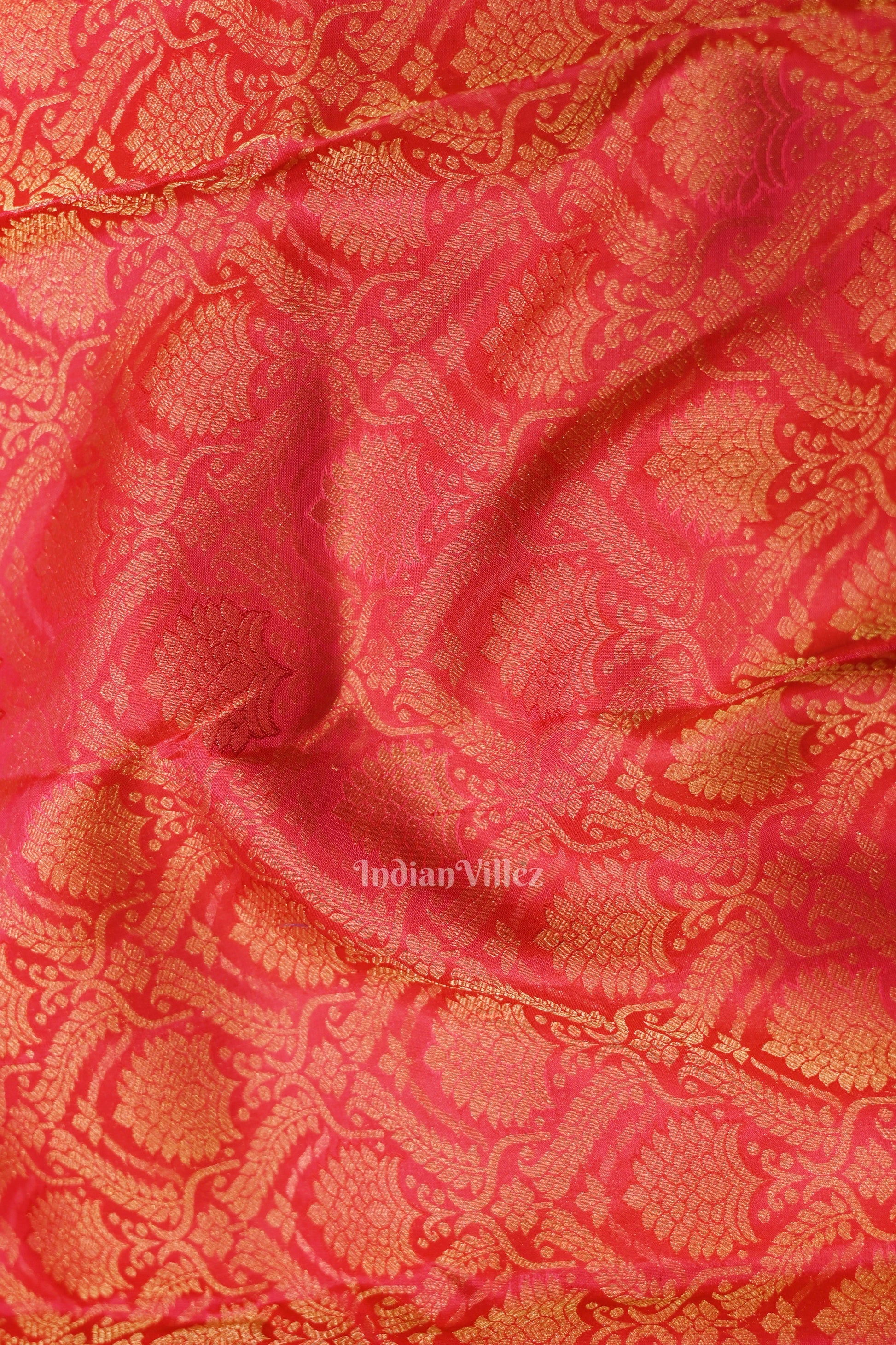 Hot Pink pure Kanjivaram Silk Saree with  Zari Brocade