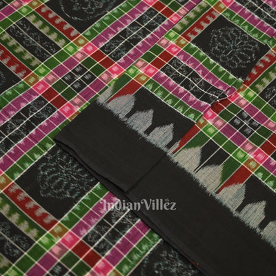 Black with Multi Color Utkalaxmi Sambalpuri Ikat Cotton Fabric