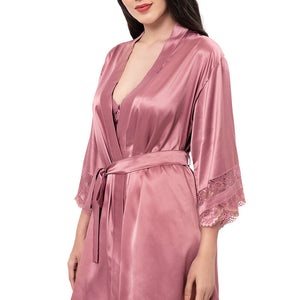 Eternal Bliss Satin Lace Robe - Messa Rose