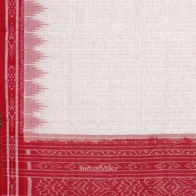 White Red Jharana Maniabandha Cotton Saree