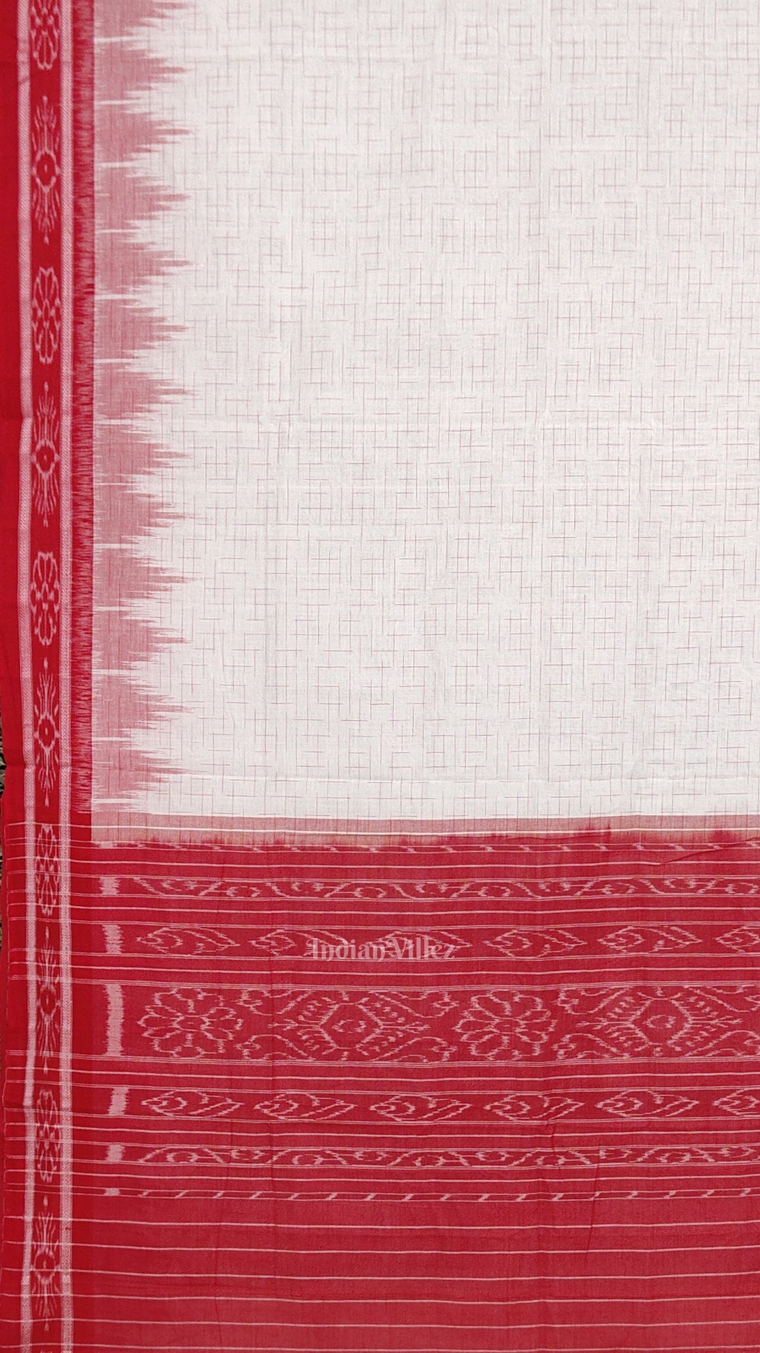 White Red Jharana Maniabandha Cotton Saree