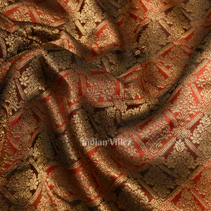 Dark Maroon Pure Brocade with Golden Broder  Bridal Kanjivaram Silk Saree