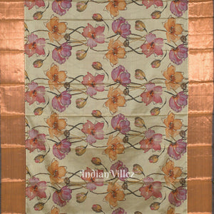 Light Green Floral Digital Print Kanjivaram Silk Saree