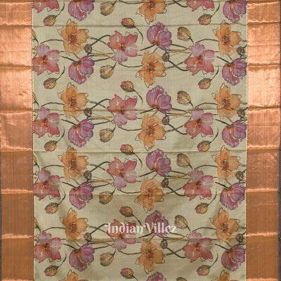 Light Green Floral Digital Print Kanjivaram Silk Saree