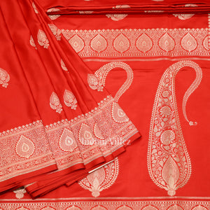 Stunning Bridal Red Soft Pure Mashru Satin Silk Banarasi Saree