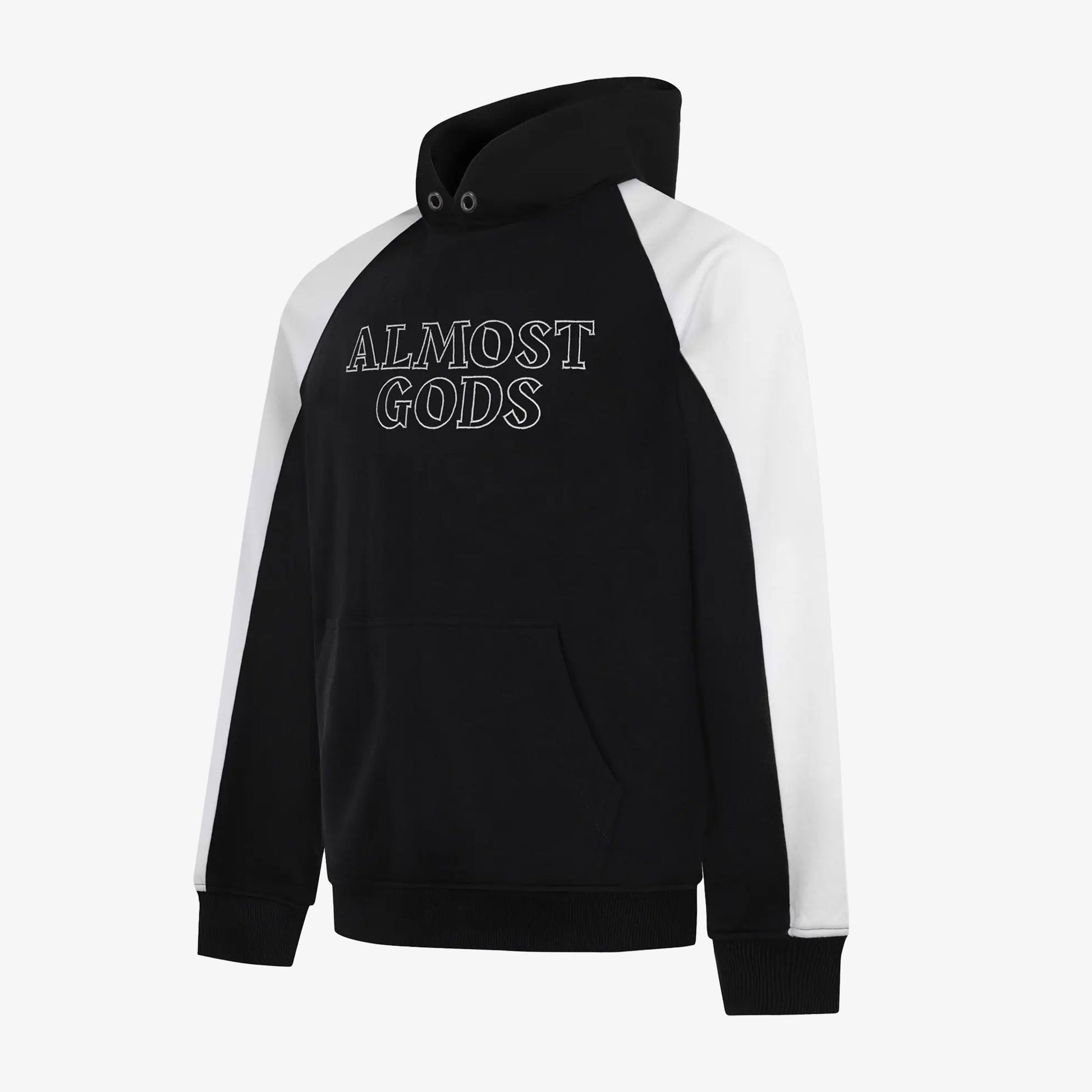 ALMOST GODS | LOGO PANEL HOODIE IN BLACK AND WHITE { BLACK/WHITE