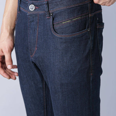 Rare Rabbit Dratt  Navy Jeans Pant Cotton Fabric Slim Fit Button & Zip Closure