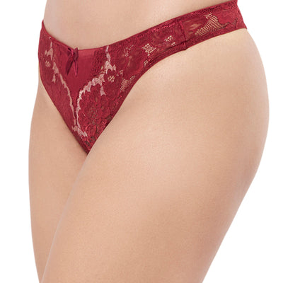 Eternal Bliss Lace Low Rise Thong Panty - Red Berry