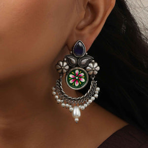 trueBrowns Silver Tone Handpainted Earrings
