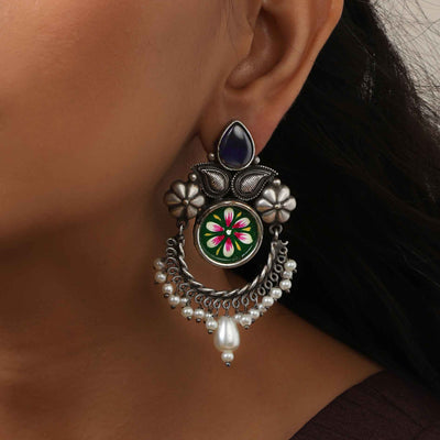 trueBrowns Silver Tone Handpainted Earrings