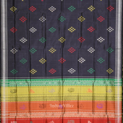 Black Pasapali Double Pallu Berhampuri Silk Saree