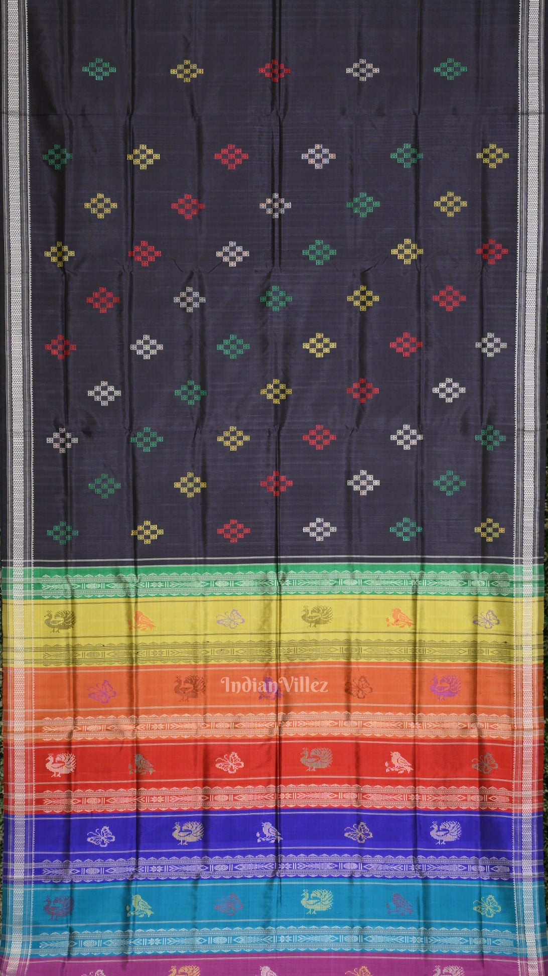 Black Pasapali Double Pallu Berhampuri Silk Saree