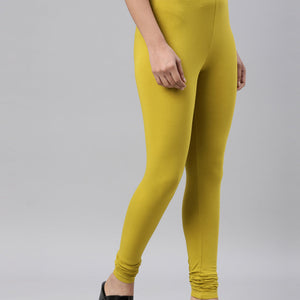 Women Parrot Green Cotton Churidar Leggings