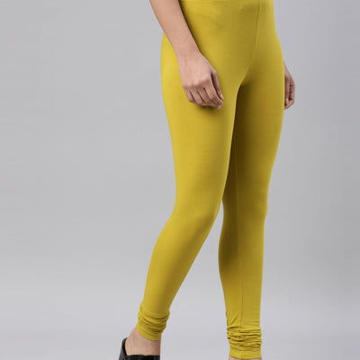 Women Parrot Green Cotton Churidar Leggings