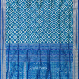 Aqua Blue White Pasapali Sambalpuri Silk Saree