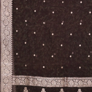 Deep Coffee Pure Khaddi Chiffon Banarasi Saree