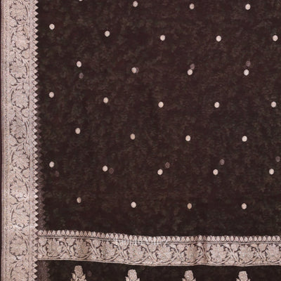 Deep Coffee Pure Khaddi Chiffon Banarasi Saree