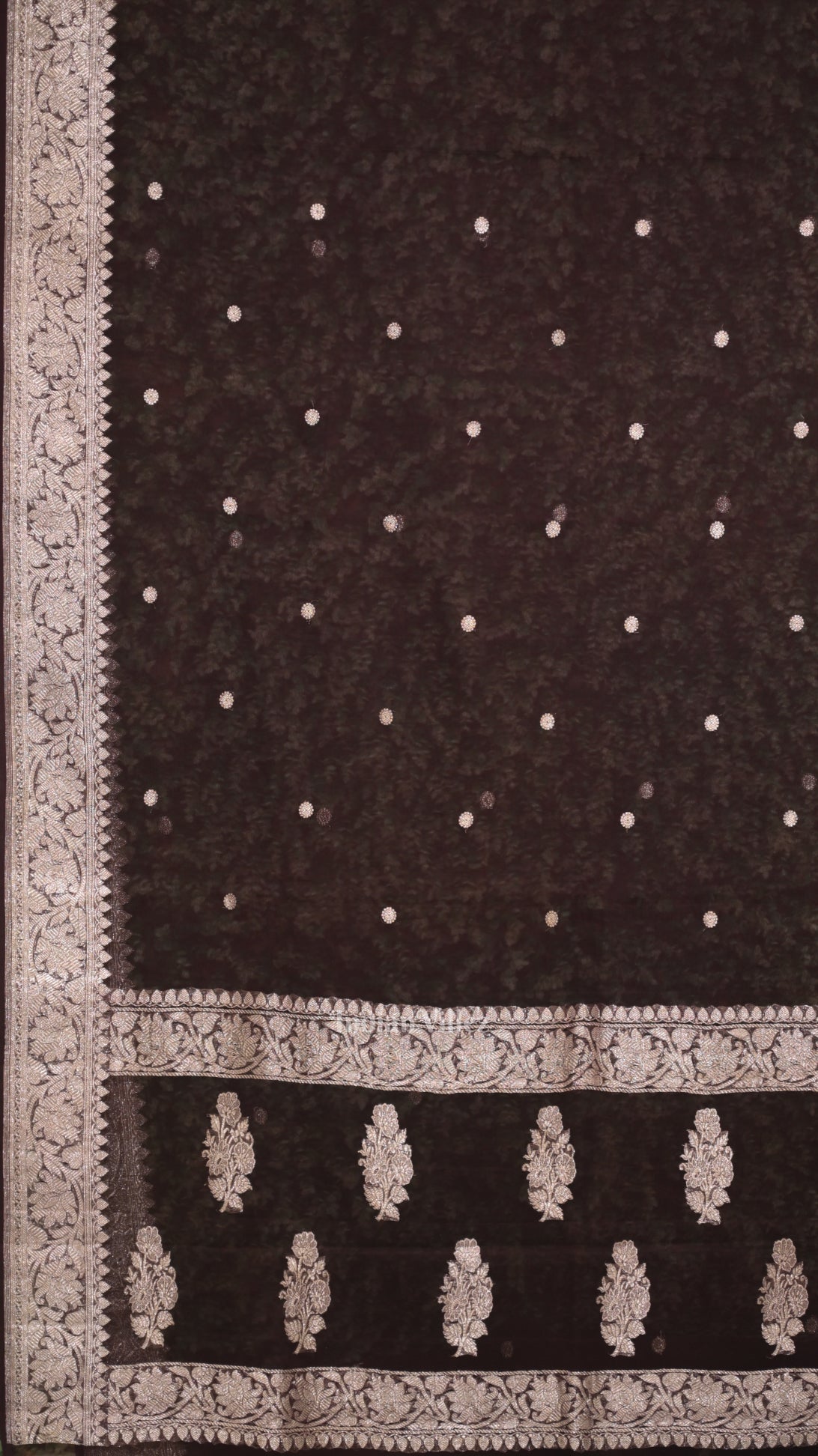 Deep Coffee Pure Khaddi Chiffon Banarasi Saree