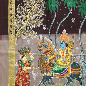 Coffee & Maroon Hindu Festival Hand-Painted Pattachitra Saree