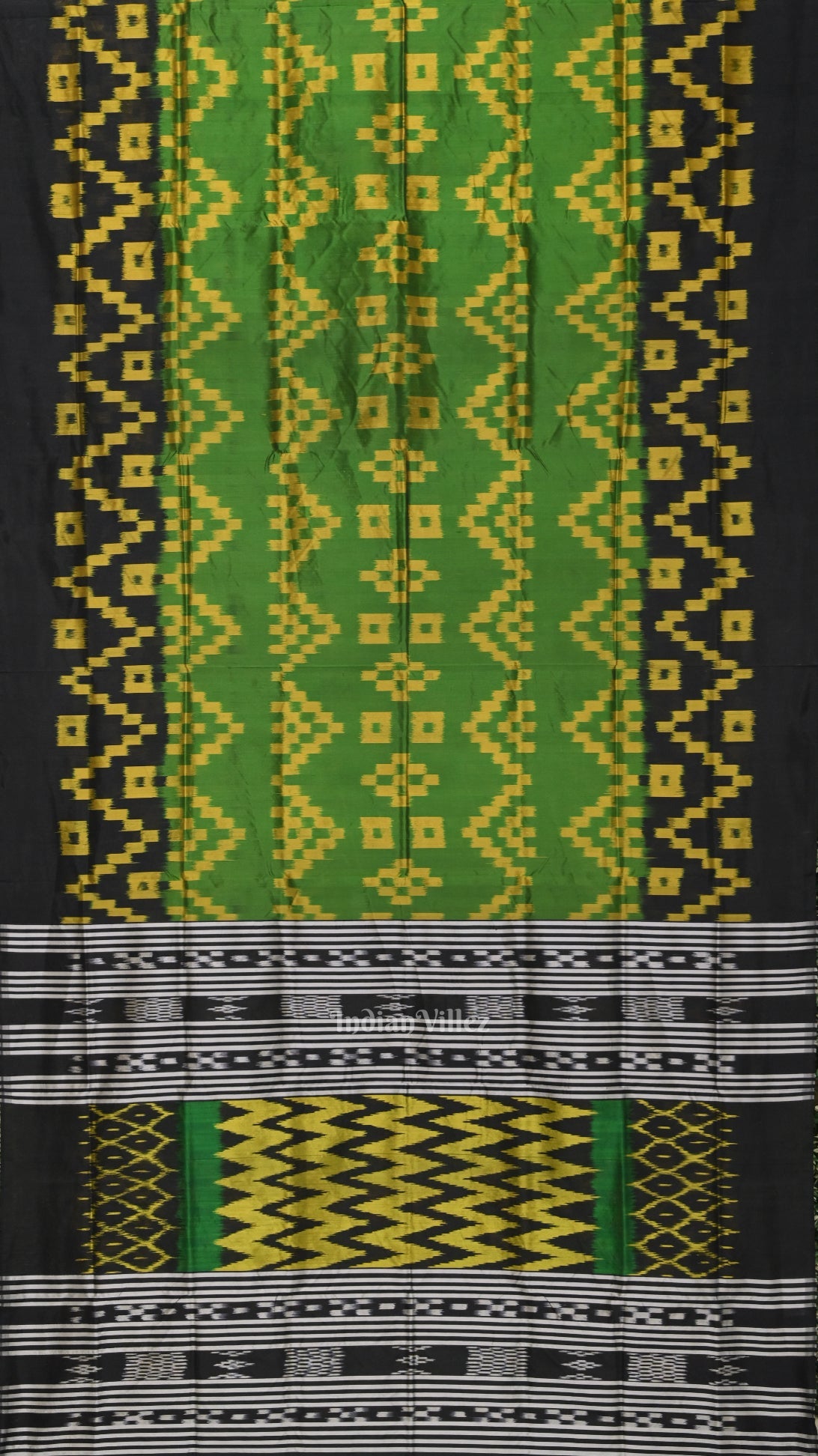 Green Yellow Pasapali Contemporary Designer Silk Saree