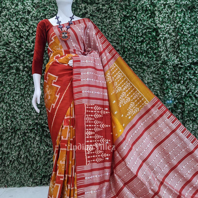 Exclusive Designer Red with Mustard Yellow Contemporary Silk Saree