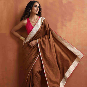 trueBrowns Brown Silk Ready To Wear Saree