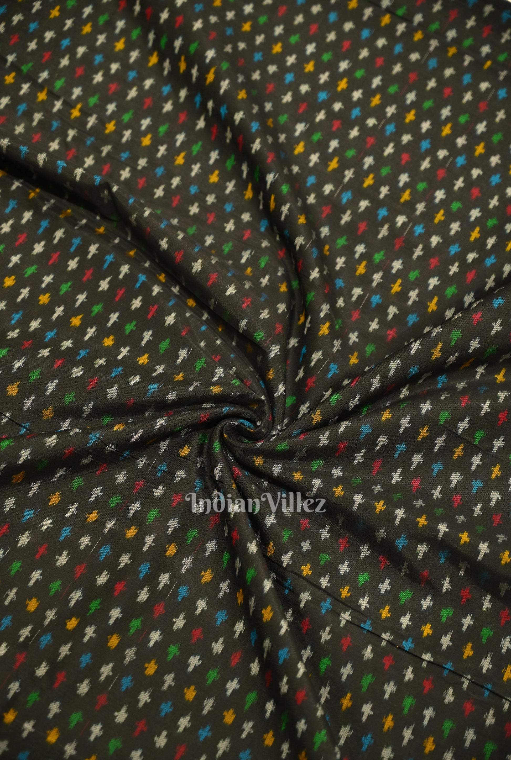 Exclusive Black Pochampally Ikat Silk & Cotton (Sico) Fabric